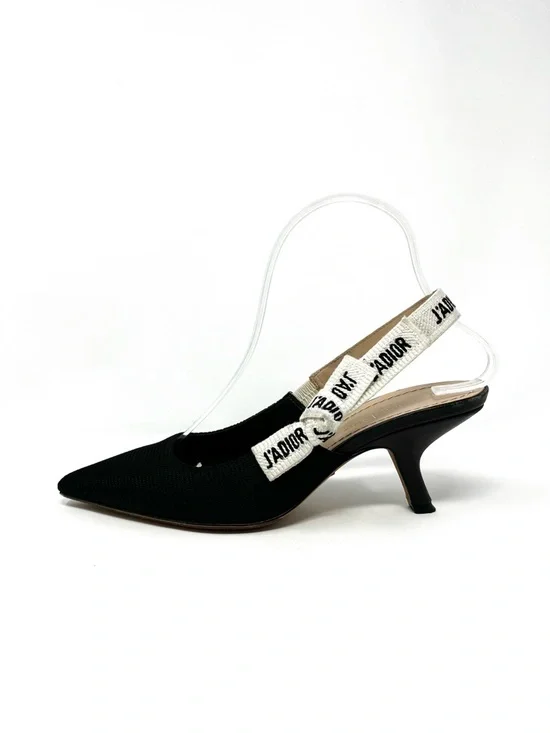Christian Dior J'Adior Logo Black White Bow Slingback Pumps Kitten Heels 38 8 - Picture 12 of 12